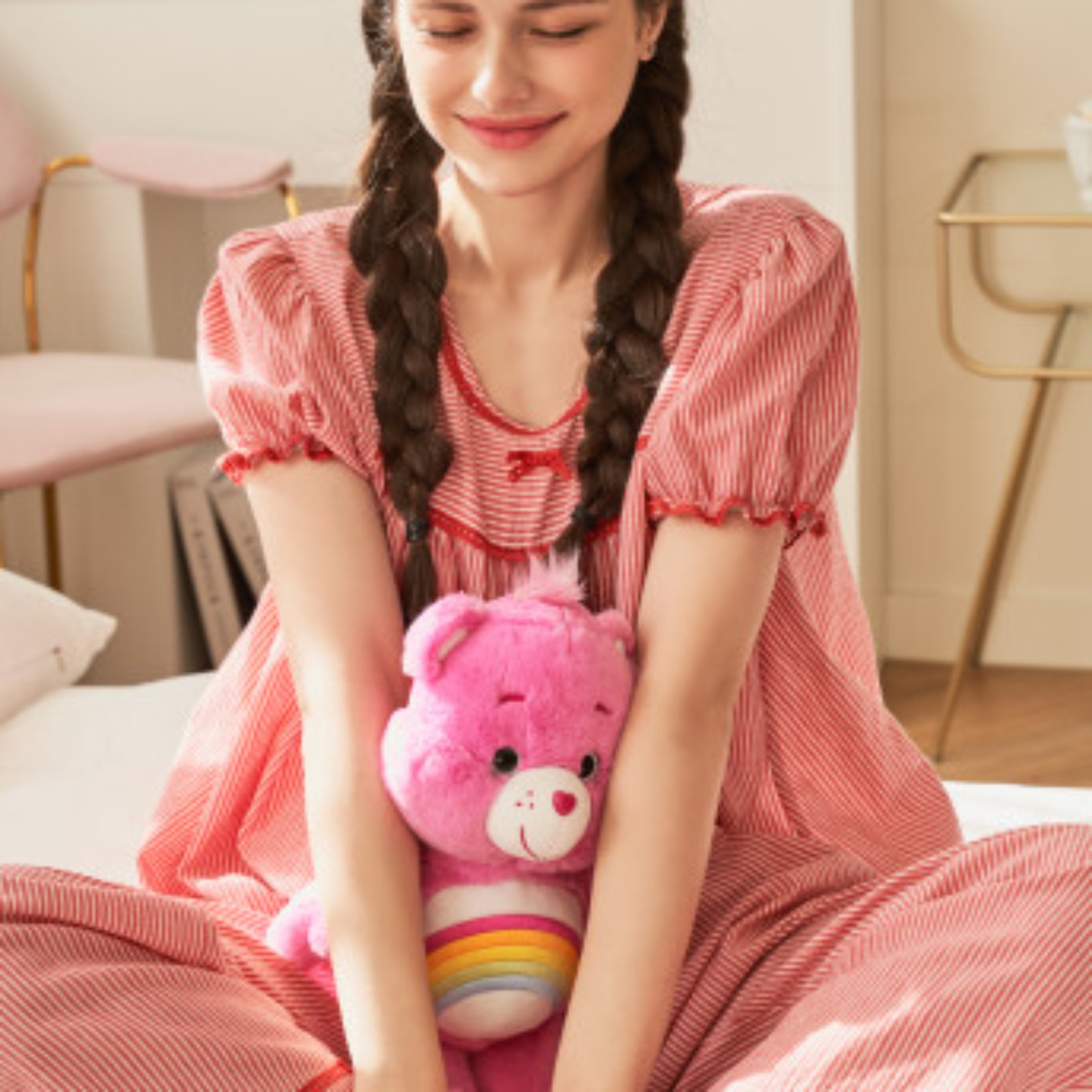 트윈스돌 잠옷 세트 반팔 파자마 귀여운 공주 잠옷 프릴 레이스 핑크 줄무늬